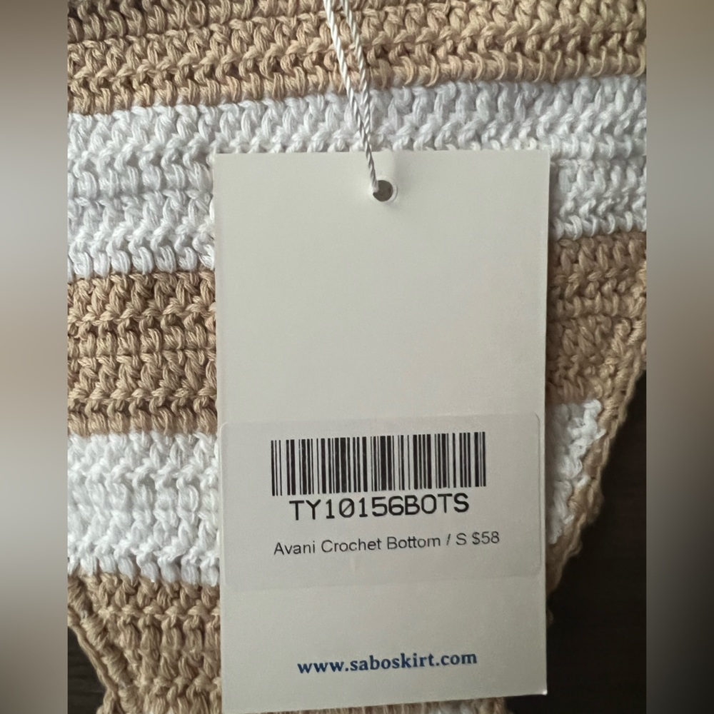 Sabo Skirt crochet bikini, white/beige stripes, size S bottom and M top - Picture 2 of 3